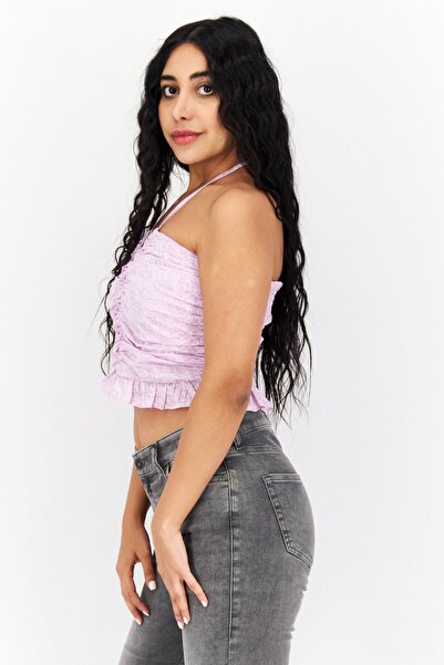 WAYF Women Halter Neck Straight Across Textured Top, Lavender