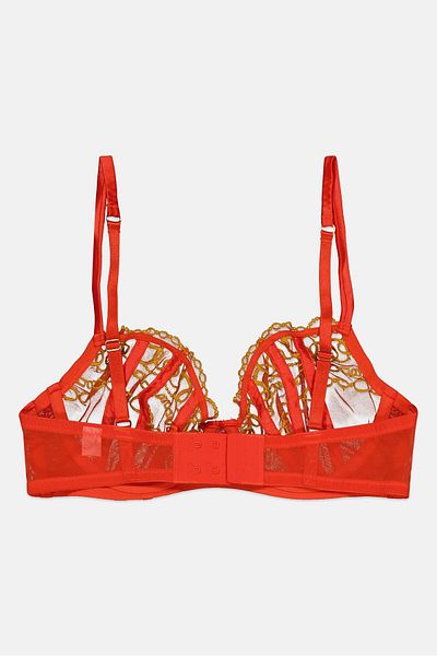 Guess Women Embroidered Non Padded Lace Bra, Orange