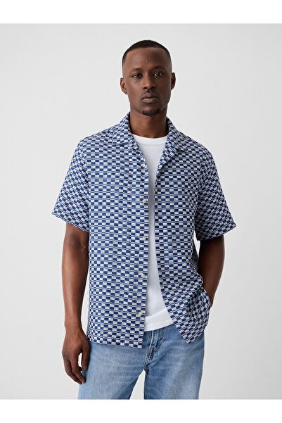 GAP Erkek Mavi Desenli Patchwork Gömlek