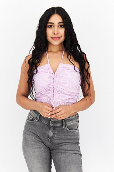 WAYF Women Halter Neck Straight Across Textured Top, Lavender