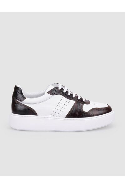Cabani 100% Genuine Leather White - Brown Lace-Up Men's Sneakers
