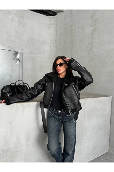 dolu butik معطف من جلد الغزال بحزام