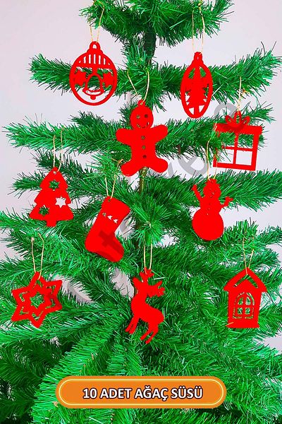 garaccu New Year's Red Pine Tree Decorations - Set of 10