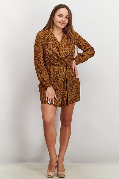 French Connection Women Animal Print Long Sleeve Mini Dress, Inca Gold