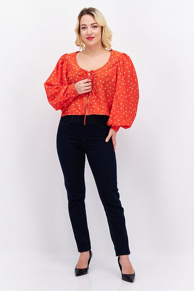 Levi's Women Tie Neck Long Sleeve Allover Print Top, Red