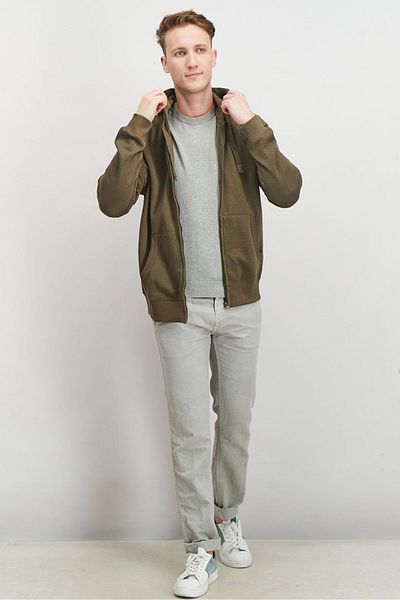 French Connection Men Hooded Long Sleeves Brand Logo Sweatshirt, Khaki And Olive