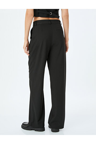 Koton Cepli Kontrast Bel Detaylı Düz Bol Paça Kumaş Pantolon