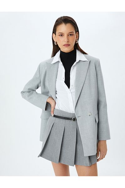 Koton Thick Pleated Mini Shorts Skirt with Belt