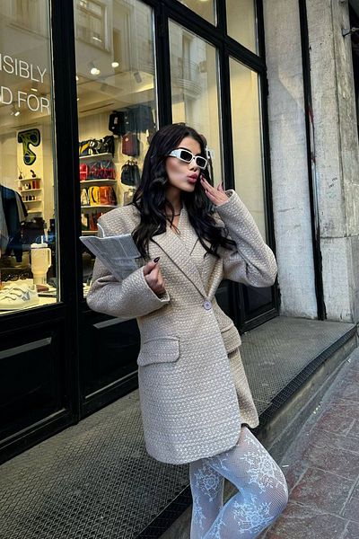 Seda Yalçın Atelier Beige Durham Design Single Button Tweed Jacket