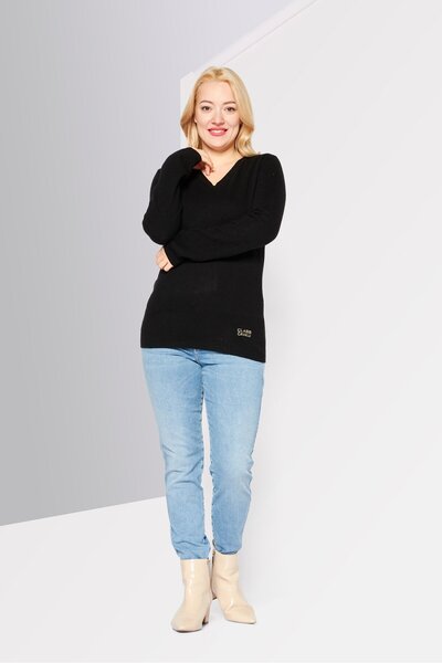 Cavalli Class Women V-Neck Long Sleeve Knitted Sweater, Black