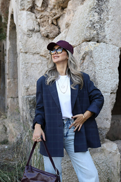 bytugcekaya Синій картатий стандартний розмір Oversize піджак