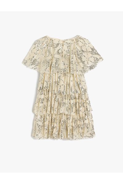 Koton Sequin Sequined Floor Detail Round Neck Short Sleeve Dress