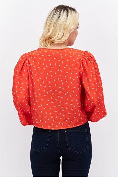 Levi's Women Tie Neck Long Sleeve Allover Print Top, Red