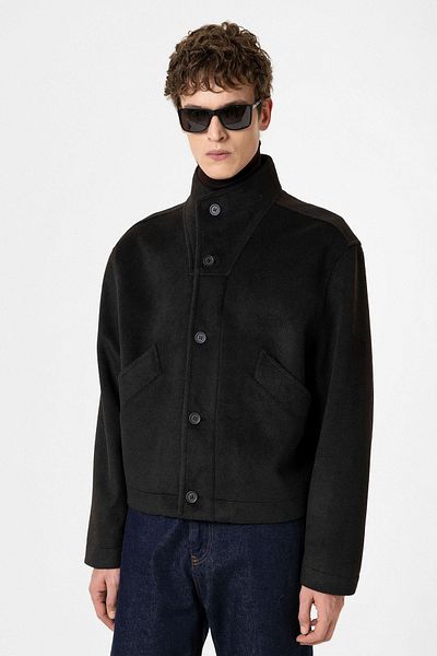 Antioch Black Wool Blended Stand Collar Men's Coat