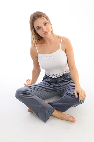 Arvin Pijama Kadın Kadife Füme Renk Kışlık Pijama Altı