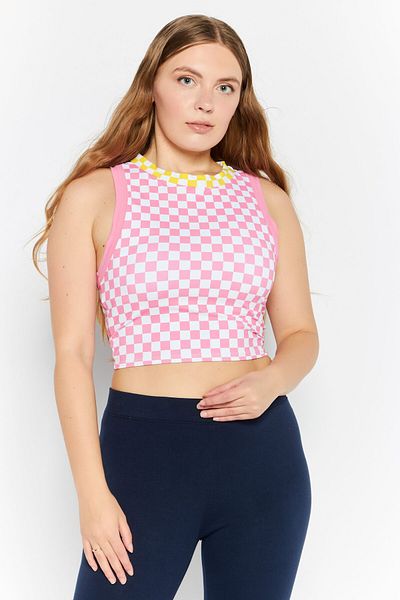 Dippin' Daisy's Women Round Neck Sleeveless Checkered Tank Top, Pink