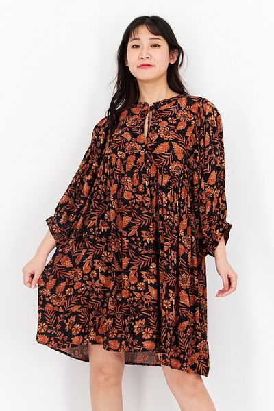 ELAN Women Floral Print Mini Dress, Black