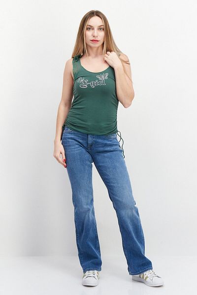 X-Girl Women U-neck Tie Sleeves Rhinestone Top, Green