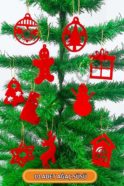garaccu New Year's Red Pine Tree Decorations - Set of 10