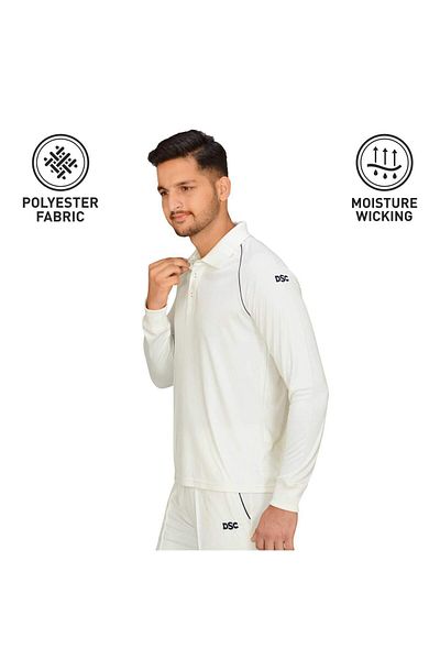 DSC Atmos Full Sleeve Polyester Cricket T-shirt | White | Medium | Regular Fit