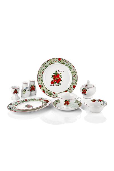 Cemile Apple Garden - 35 Piece Porcelain Breakfast Set for 6
