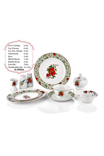 Cemile Apple Garden - 35 Piece Porcelain Breakfast Set for 6