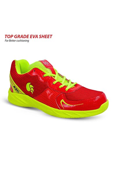 DSC Akido Badminton Shoes | Red/fluoro Yellow | 5 Uk/6 Us | Leather | Lightweight & Cushioned