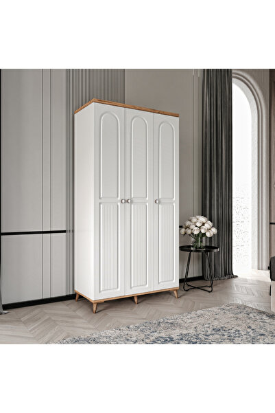 GuneyStore Ücretsiz Montaj Bohem 3 Kapaklı Komple MDF Gardırop - Elbise Dolabı