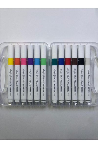 Gıpta 12 Colors Acrylic Markers Set - Brush Tip Plastic Boxed