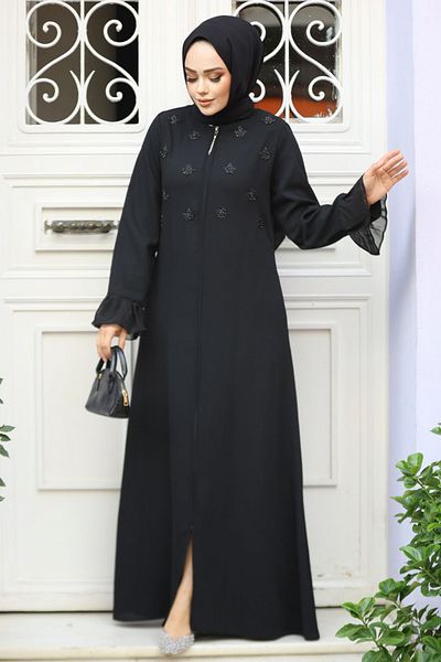 Neva Style Abaya Hijab Negru Brodat cu margele 520090 S