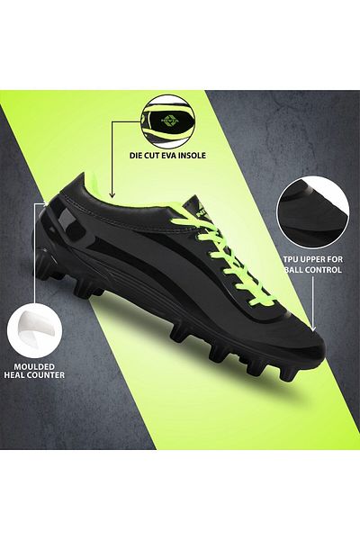 Nivia Airstrike Football Shoes | Black/green | 11 Uk/12 Us | Synthetic Leather | Pvc Sole