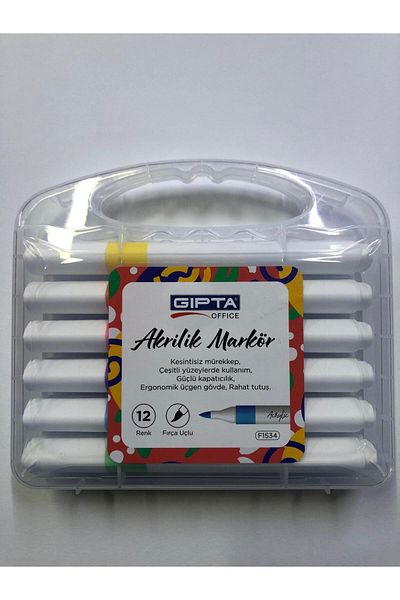 Gıpta 12 Colors Acrylic Markers Set - Brush Tip Plastic Boxed