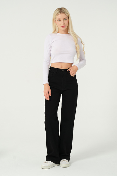 White Black Jeans Siyah Palazzo Yüksel Bel Likralı Jean Kot Pantolon