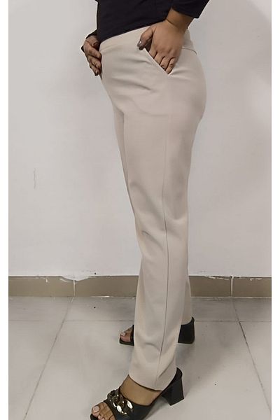 AKŞEN GİYİM LARGE SIZE ENINE NECK CLASSIC CUT TWO POCKET SCUBA CREPE FABRIC GRASSED MOTHER'S PANT
