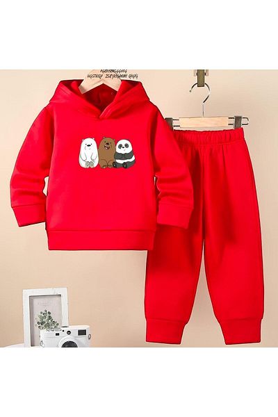 BENROMA 3 Bear Printed Unisex Oversize Kids Tracksuit Set