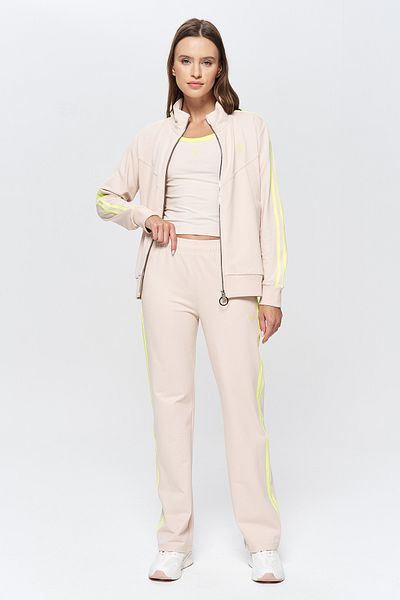 bilcee Women's Cream Stand Collar 3-Piece Bottom Top Tracksuit Set 9907