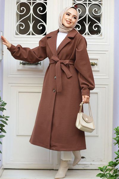 Neva Style 5946Kh Model Hijab Brown Stamped Cap