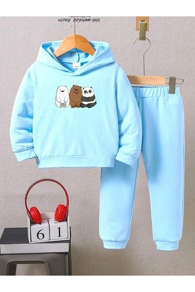 BENROMA Set de trening pentru copii oversize unisex cu imprimeu 3 urși