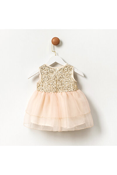 Cumino Andy Tüllü Fiyonklu  Somon  Kız Elbise 9-12-18-24 Ay