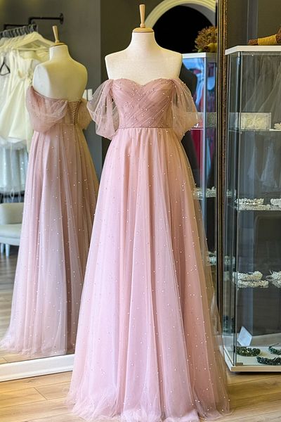 Lenta Moda Maxi Length Draped See-Through Evening Dress and Evening Gown with Powder Pearls and Sparkling Stones