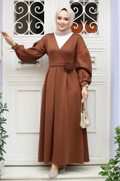 Neva Style Rochie Hijab Maro cu centura 61471KH