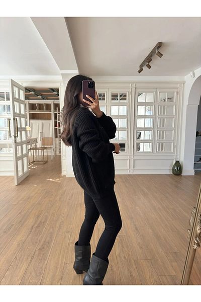 My Blog Schwarze Jeans-Strickjacke mit Klettverschluss - 231068