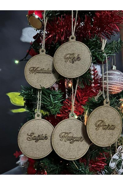 Elfora Christmas Tree Decorations Beautiful Wishes Set of 5 Oval Model Wooden New Year Tree Ornament Meaningful Quotes