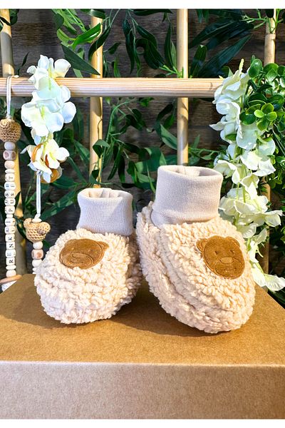 Renkli Puset Newborn Plush Fleece Baby Booties Suede Teddy Bear