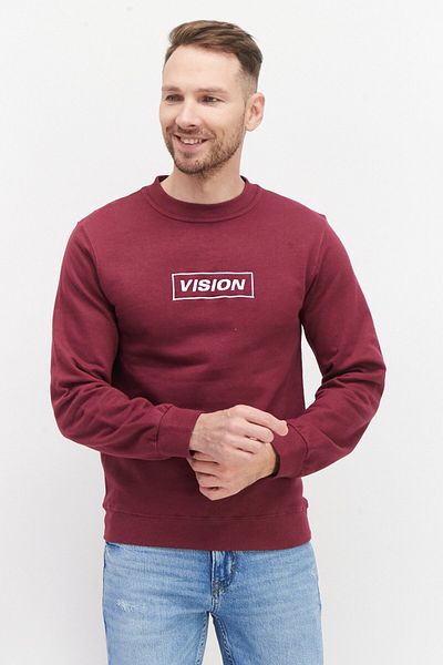 Vision Street Wear Men Crew Neck Long Sleeve Embroidered Logo Sweatshirt, Burgundy