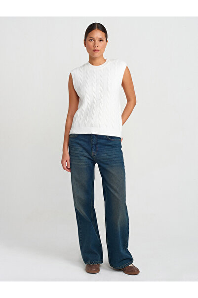 Dilvin 10674 Crew Neck - Soft Textured Hair Knit Sweater - Ecru