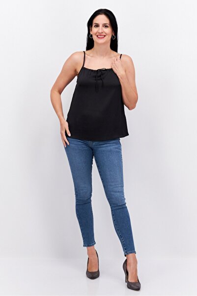 Esprit Women Square Neck Sleeveless Textured Top, Black