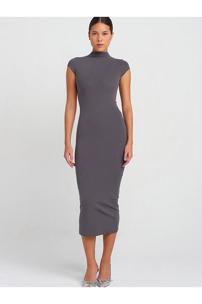 Dilvin 91296 Smoked Stand Collar Midi φόρεμα