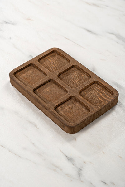 Mienda Home Mienda Home 6 Bölmeli Ahşap Dörtgen Baharatlık Standı