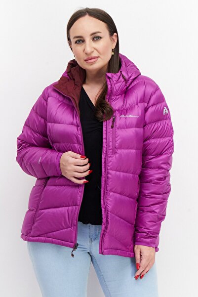 Eddie Bauer جاكيت نسائي مبطن بغطاء للرأس وشعار العلامة التجارية، أرجواني